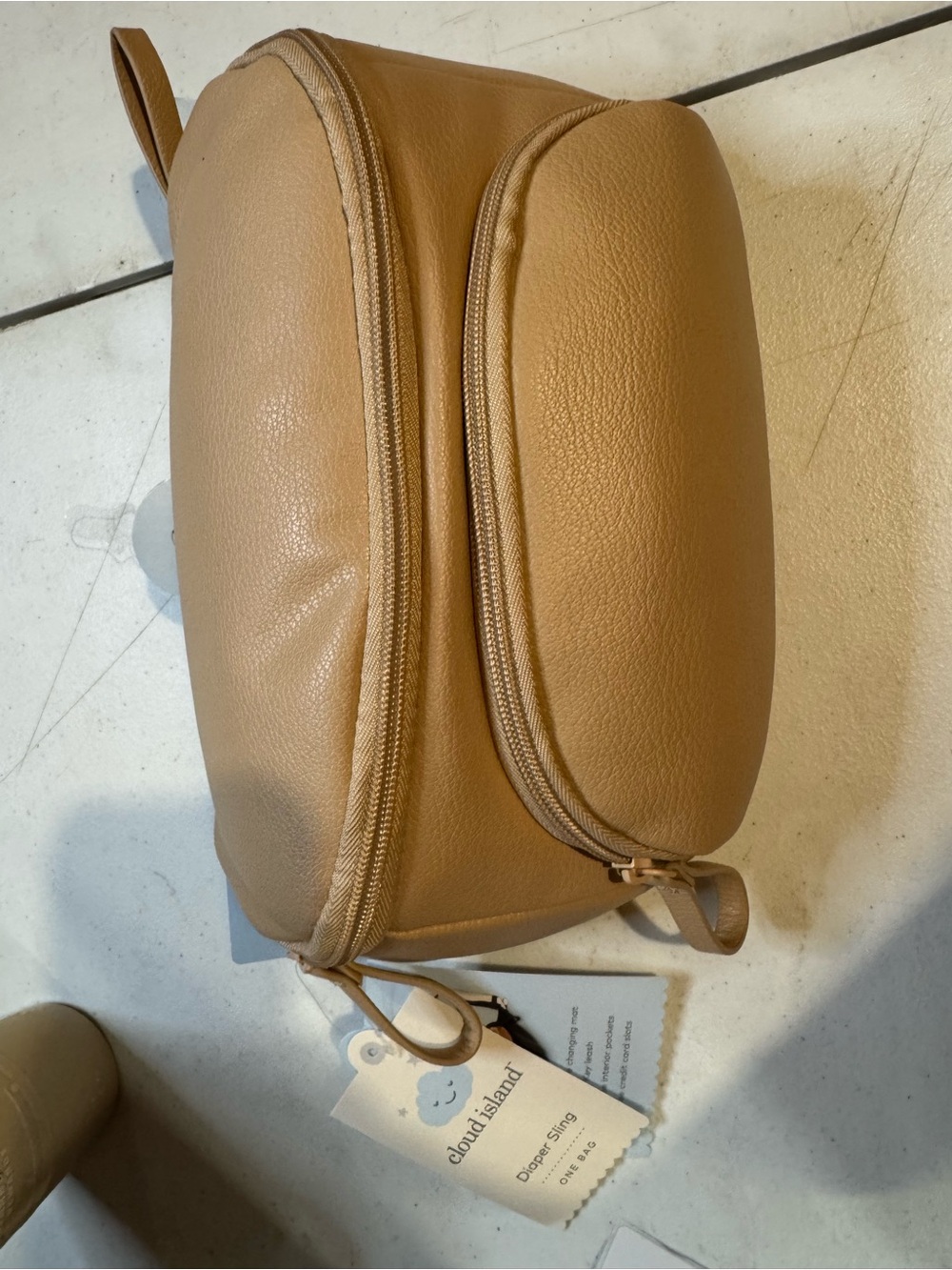 cloud island Tan Pebble Faux Leather Travel diaper sling